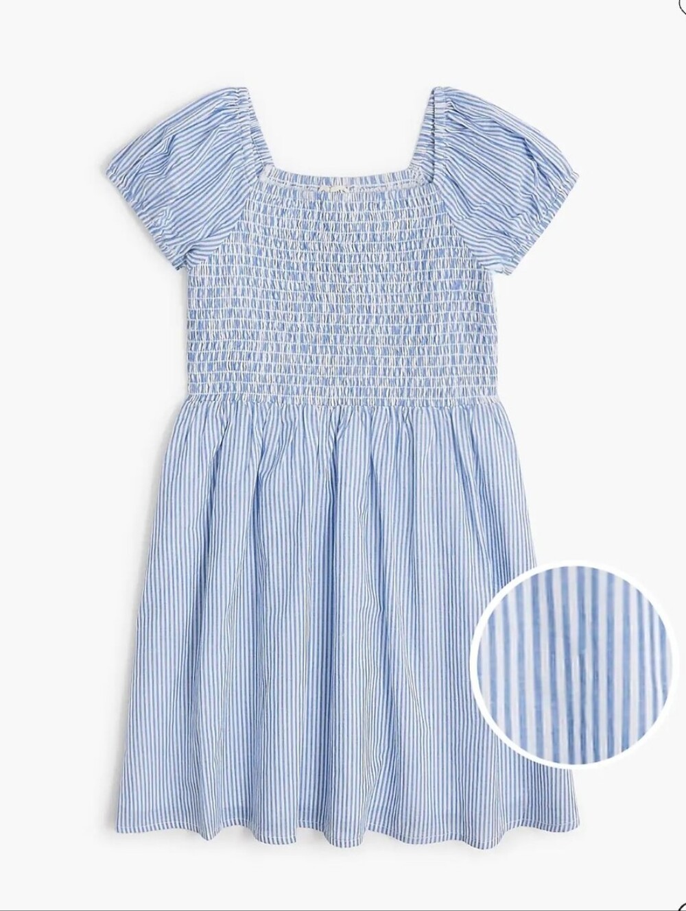 JCrew Crewcuts Girls' striped smocked dress Banker Blue Sz 12 NWT